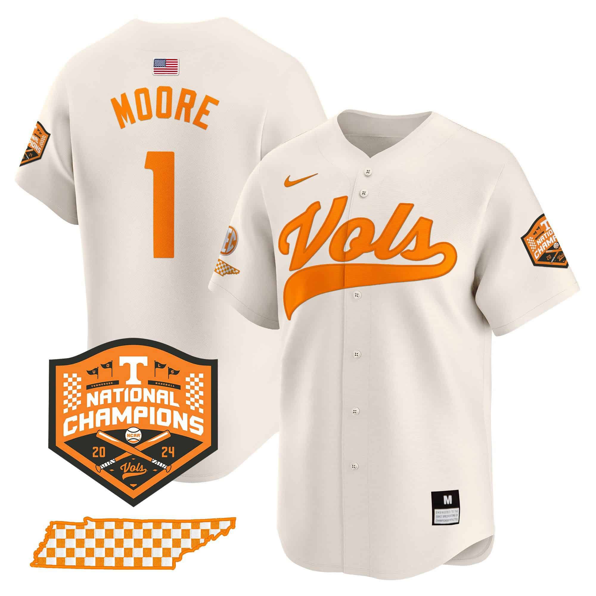 Men Tennessee Volunteers #1 Moore Cream 2024 Nike Champions Vapor Premier Limited NCAA Jersey->women nfl jersey->Women Jersey